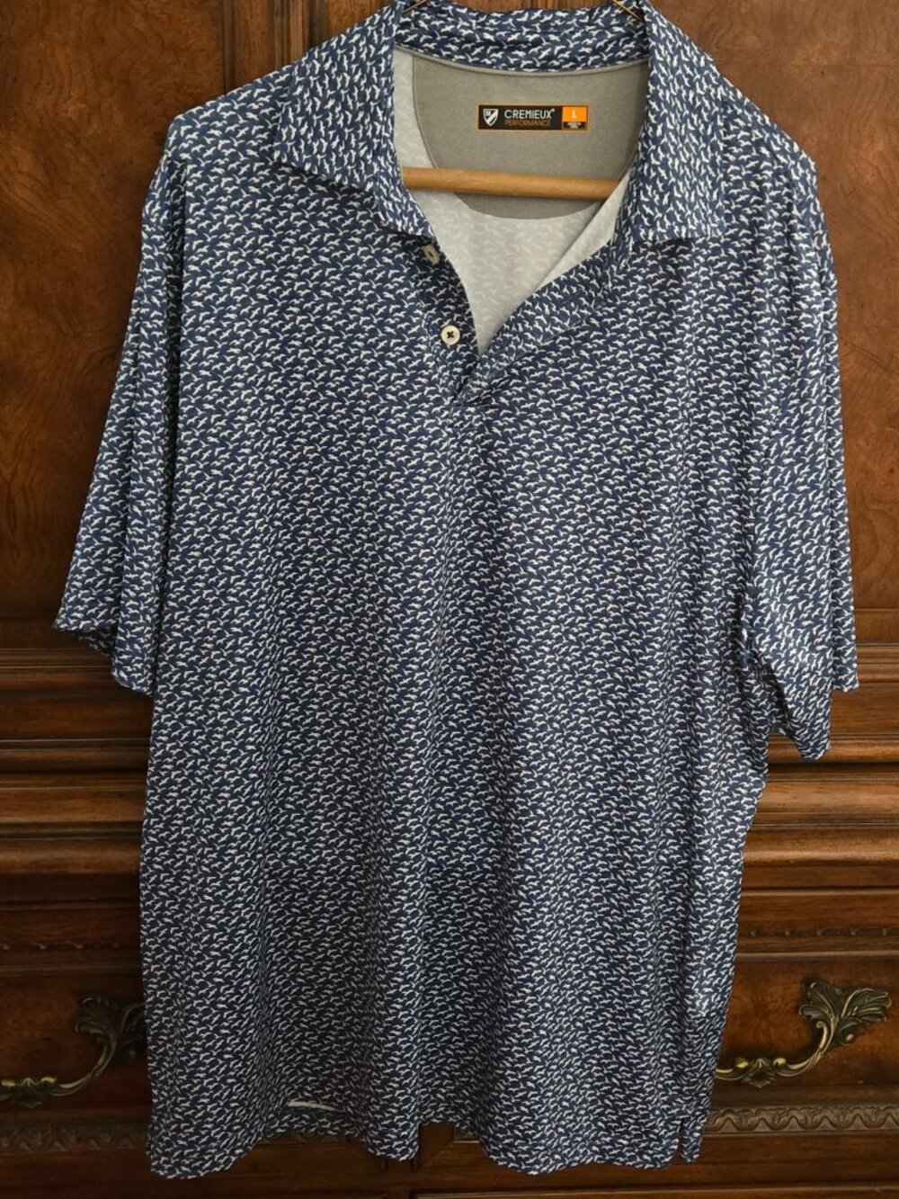 Cremieux Performance Polo Shirt Men’s Large Blue Bird Print Short Sleeve